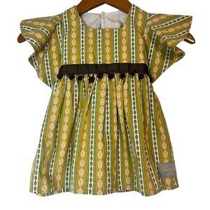 Eleanor Rose Ruffle Sleeve Dress Square Neckline Tie Back Pom Pom Waist 4/5
